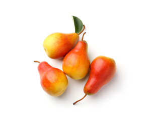 Fresh ripe juicy pears isolated on white, top view