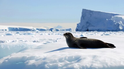 Seal Resting on Iceberg in Antarctica