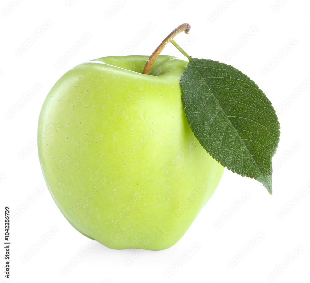 Canvas Prints One fresh apple with green leaf isolated on white