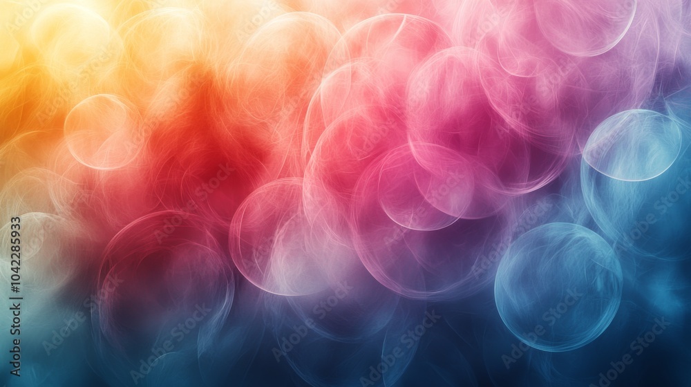 Poster a vibrant, abstract background filled with soft, circular bokeh effects in shades of pink, orange, a