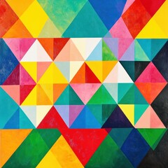 Fototapeta premium This artwork displays an array of vibrant triangular patterns, blending colors to create a stunning visual experience in geometric abstraction. Generative AI