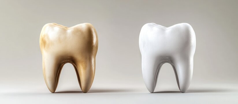 A yellow tooth and a white tooth side by side, showing the benefits of teeth whitening.