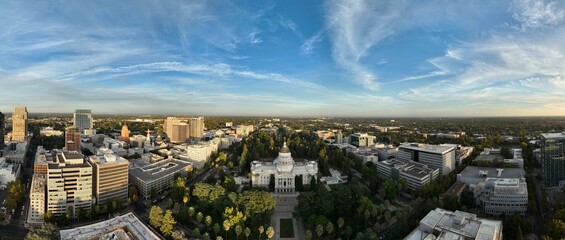 Aerial View of Sacramento City Skyline and California State Capitol Building