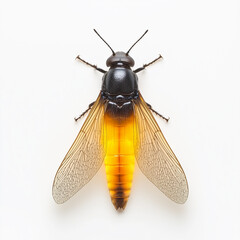 Top view of a firefly with glowing orange abdomen isolated on white background