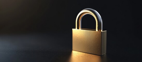 Fototapeta premium Golden padlock with a shiny surface on a black background with copy space.