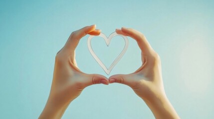Obraz premium Hands presenting heart shape symbol on light blue background