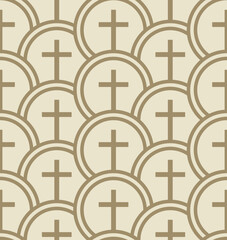 Christian religious Seamless pattern. Minimalistic background with crosses in golden shades. Vector illustration