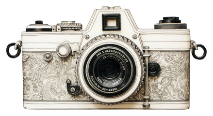 PNG Vintage camera in embroidery style photo photographing electronics.