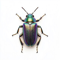 Top view of a scarab beetle with iridescent exoskeleton