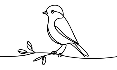 Bird on a branch. Continuous one line drawing