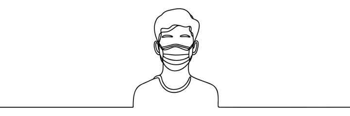 Man in antiviral mask Continuous one line drawing