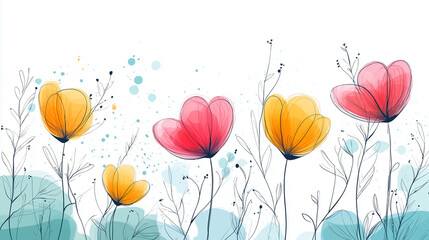 Naklejka premium Colorful abstract flowers with watercolor splashes on white