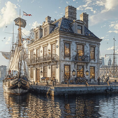 Fototapeta premium Harbor of Commerce: A Glimpse into the Maritime Golden Age. Generative AI 