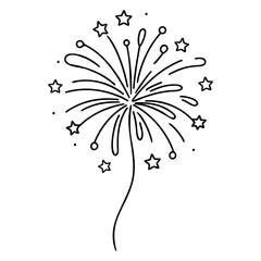 Continuous one line drawing of exploded firework. sparklers outline vector illustration.