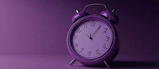 A purple alarm clock on a purple background.