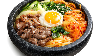 A Hearty and Satisfying Bowl of Bibimbap with Marinated Meats and Fresh Ingredients