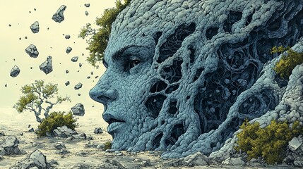 Surreal Stone Face Landscape Art Print