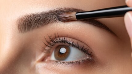 Naklejka premium closeup of a woman's eye with a makeup brush