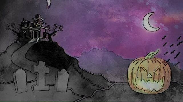 Watercolor Painted Halloween Characters Backdrop