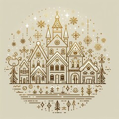 Fototapeta premium Contoured Illustration of a Winter Cityscape 