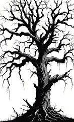 Fototapeta premium Vector illustration of Halloween lifeless tree silhouette on white background. Generated with AI.