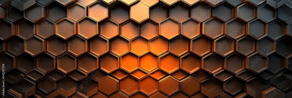 Poster Gradually decreasing hexagons in varying shades create a striking geometric pattern converging at the center, showcasing bold design elements. Generative AI