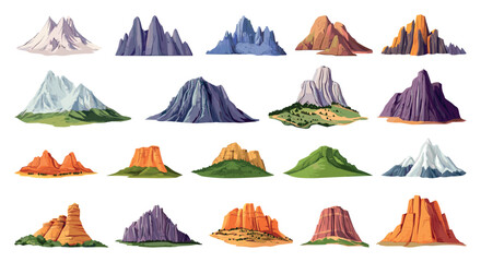 Rock Mountains Flat Vector Icons Set Simplified Flat Design Style Ideal For Use In Outdoor Adventure Themes Travel Applications And Geographic Illustrations Nature Landscapes