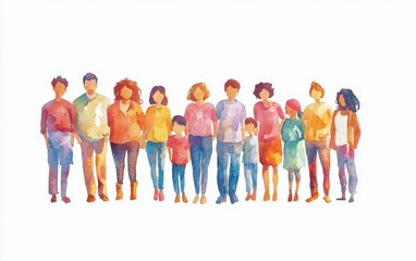 Fototapeta premium A watercolor drawing of a group photo with people in different , on a white background Generative AI