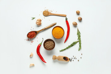 Composition with aromatic spices on light background