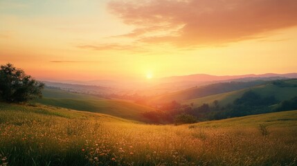 A picturesque sunset over rolling hills, symbolizing the beauty of shared experiences and memories