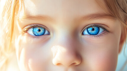 Naklejka premium Close-up of sunlit child's blue eyes