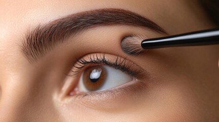Naklejka premium closeup of a woman's eye with a makeup brush