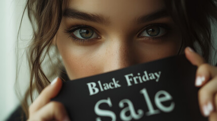 Black friday sale concept with close-up of female model holding sign