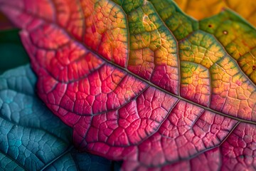 A close up view of a colorful leaf