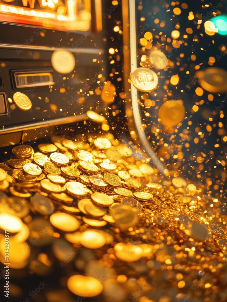 Aufkleber golden coins spill out from a slot machine, showering the area with wealth and creating a thrilling 