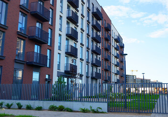 New Condominium complex in Ecological district. Exterior Of residential building in residential...