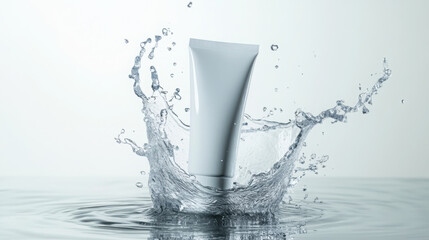 Minimalistic cosmetic tube design with dynamic water splash for product branding