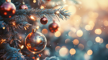 Elegant christmas card design featuring festive ornaments and glowing lights