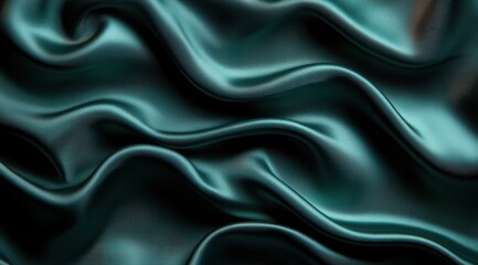 Fototapeta premium Expanses of luxurious dark green silk satin fabric with elegant flowing waves and subtle shine