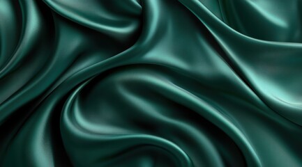 Obraz premium Luxurious dark green fabric background with elegant silk folds creating a sense of opulence and sophistication
