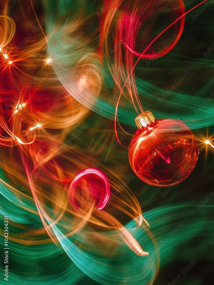 Aufkleber Colorful Christmas ornaments and twinkling lights create an enchanting abstract display that captures the holiday spirit through swirling hues. Generative AI
