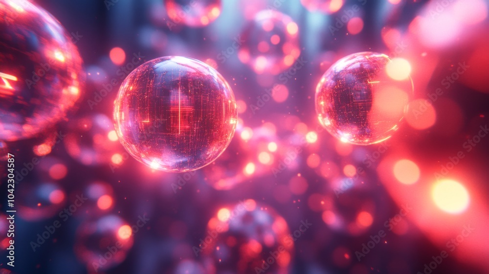 Leinwandbilder a collection of luminous orbs floats through a dim environment, illuminated by captivating shades of