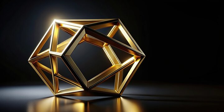 3D pentagon shape on dark golden and black background