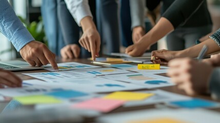 Fototapeta premium Team meeting in office collaborative environment brainstorming productive atmosphere corporate ideas strategy planning