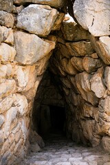 Steps to the cistern of Mycenae. Mycenae was a city-state in ancient Greece and played an important role in the Trojan War