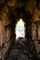Steps to the cistern of Mycenae. Mycenae was a city-state in ancient Greece and played an important role in the Trojan War