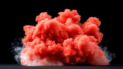 Fototapeta premium A vibrant cloud of red smoke billows upward against a contrasting black backdrop, creating a striking visual effect that captures attention and evokes emotion