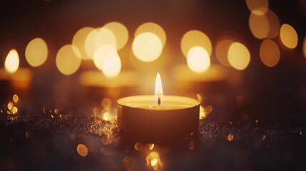 Flickering christmas candles - warm and cozy abstract background for holiday design