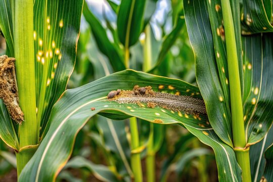 Damaged corn leaf from fall armyworm