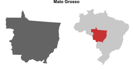 Mato Grosso state blank outline map set